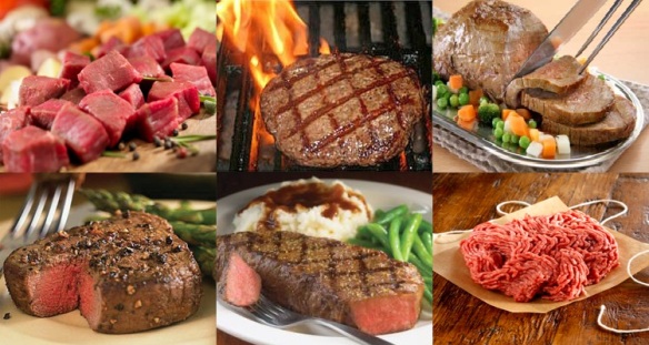 Clockwise from top left: Extra Lean Beef Cubes, Celiac-Friendly Angus Steak Patties, GSI Reserve French Roast, GSI Reserve Filet Mignon 6oz, GSI Reserve New York Steaks, Extra Lean Angus Ground Beef. All available at Gourmet Secrets' online food store!